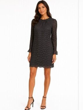 Milly Black Long Sleeve Lace Shift Dress
